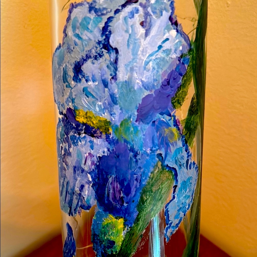 Hand Crafted Blue and Green Floral Butterfly Bottle Art - Picture 2 of 5